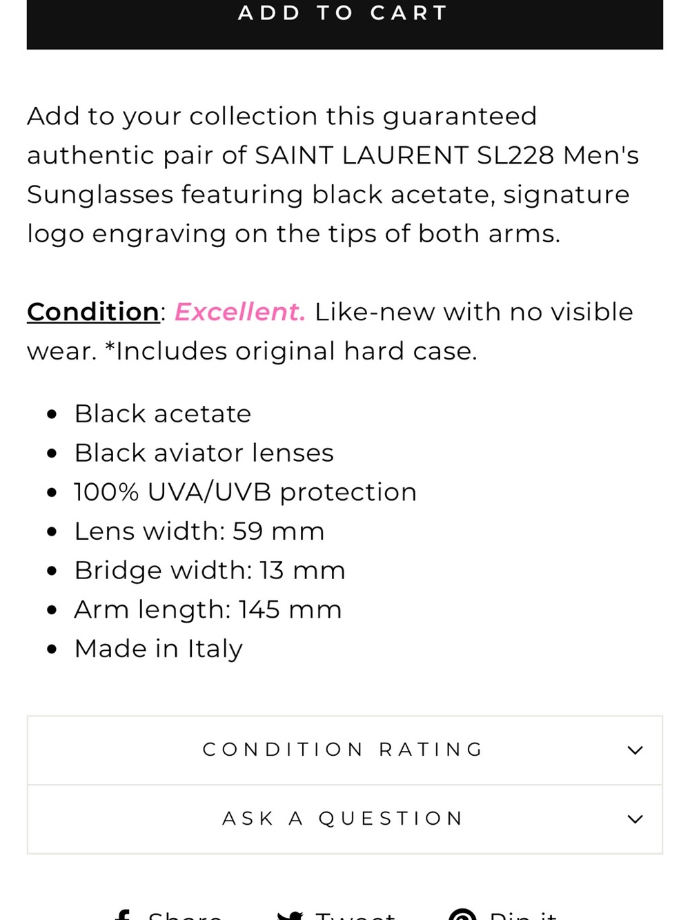 SAINT LAURENT Aviator Sunglasses - Black Frame with Brown Lenses SL228 style - Picture 4 of 9